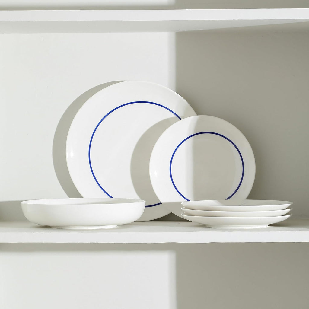 Stone Lain Luna 24-Piece Porcelain Dinnerware Set, Plates and Bowls Set, Dish Set for 8, Blue