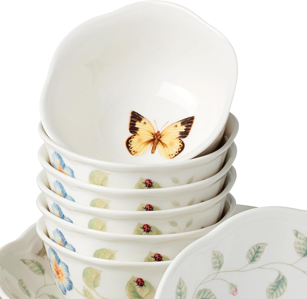 Lenox Dinnerware Set, Butterfly Meadow 24-Piece Bowls Set, Service For 6, Elegant Porcelain Dinnerware, Microwave And Dishwasher Safe, Dish Set, Plates & Dishes, Ramen Bowl (Assorted, 24 Piece)