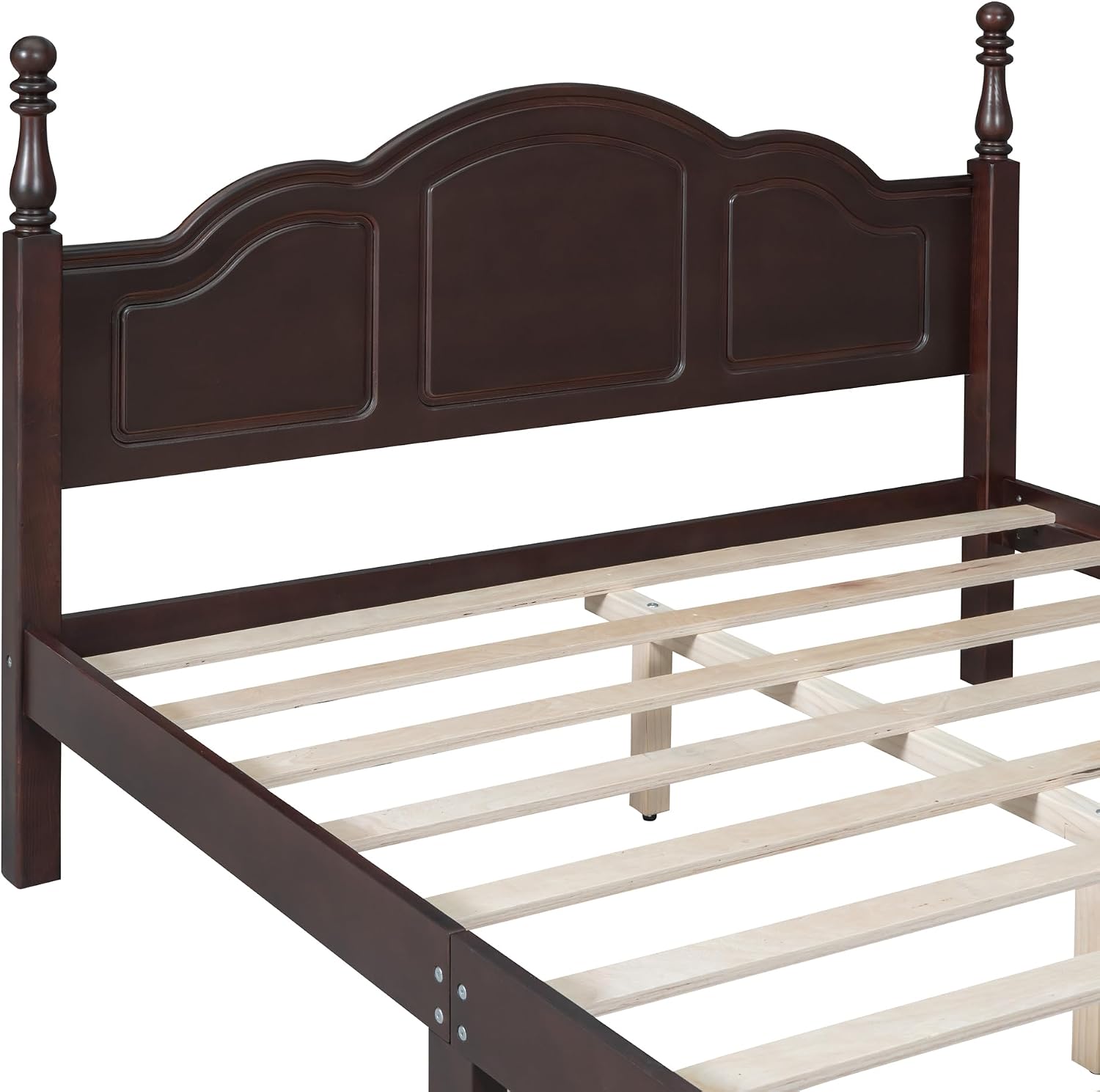 JIVOIT Wood Queen Bed Frame with Headboard and Footboard, Retro Style Platform Bed with Wooden Slat Support, Solid Wood Foundation, Queen Size Wooden Bed Frame (Dark Walnut, Queen Bed, 1)