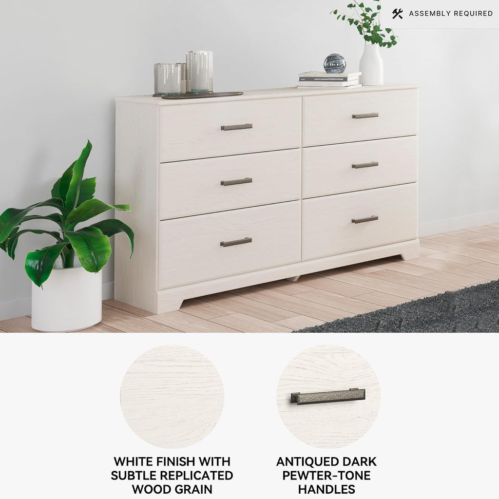 Signature Design by Ashley Stelsie Modern Scandinavian 6 Drawer Dresser, Whitewash