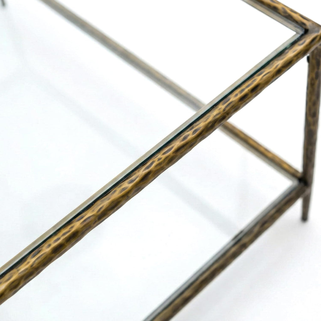 24/7 Shop at Home Lalia Hammered Metal 3-Piece Bedroom Collection, Upholstered Bed Frame with Beige Fabric Headboard, Forged Steel and 1-Shelf Nightstands, Foundation Required, Full, Matte Gold