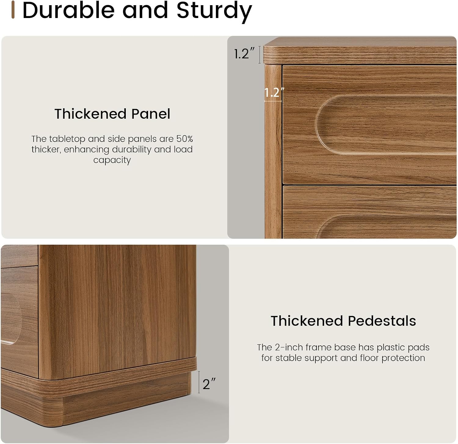 26.2' Tall Nightstand Set of 2, 21.7' W Night Stand with 3 Storage Drawers, Wood Beside Table, Rounded Corner Design for Bedroom (Brown)
