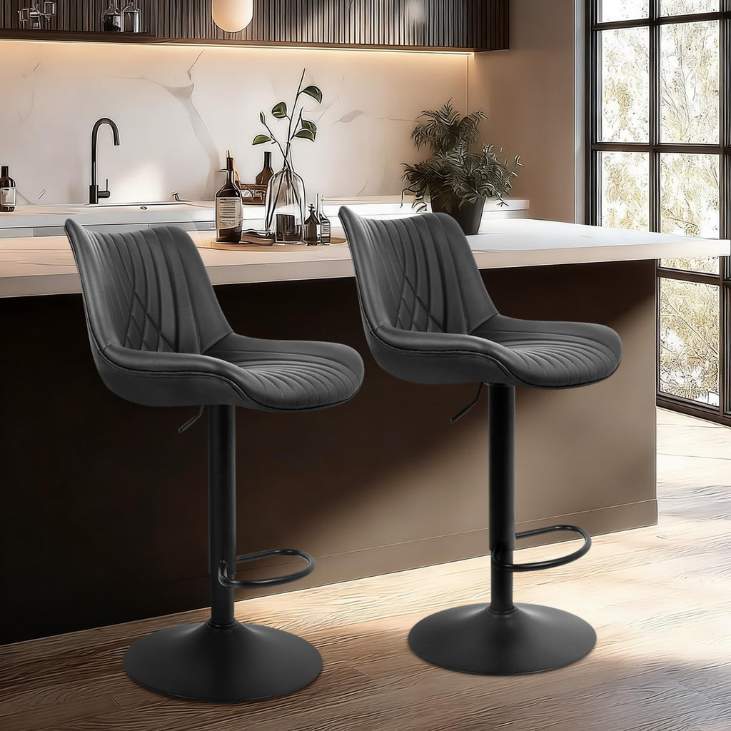 Swivel Bar Stools Set of 4, Height Adjustable Counter Height Bar Stools with Open Back and Footrest, Premium Faux PU Leather, Modern Upholstered Bar Chairs for Kitchen Island/Bar/Counter, Black
