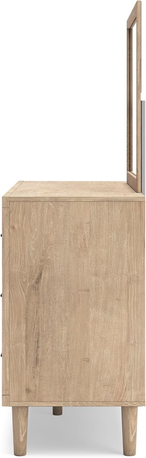 Signature Design by Ashley Cielden French Country 6-Drawer Dresser and Mirror with Safety Stop, Light Brown
