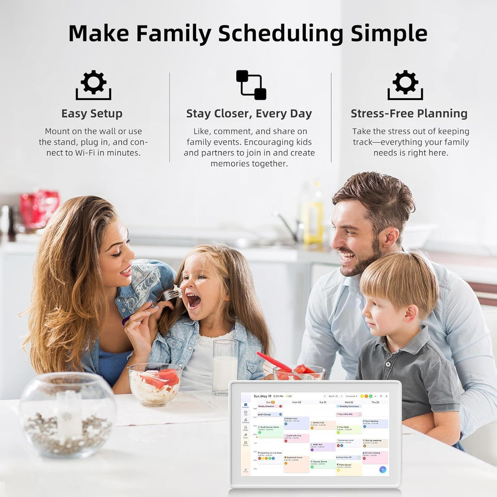 Digital Calendar, 15.6-Inch Digital Wall Planner & Chore Chart, Smart Online Touchscreen Family Organizer for Schedules, Electronic Calendar Planner Family Photo Display, Wall & Desk Mountable (White)