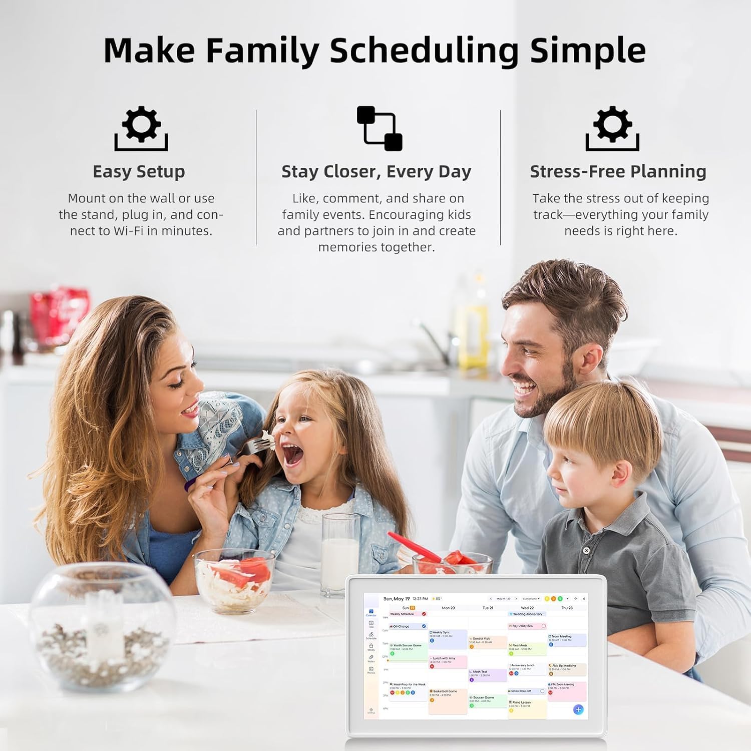 Digital Calendar, 15.6-Inch Digital Wall Planner & Chore Chart, Smart Online Touchscreen Family Organizer for Schedules, Electronic Calendar Planner Family Photo Display, Wall & Desk Mountable (White)
