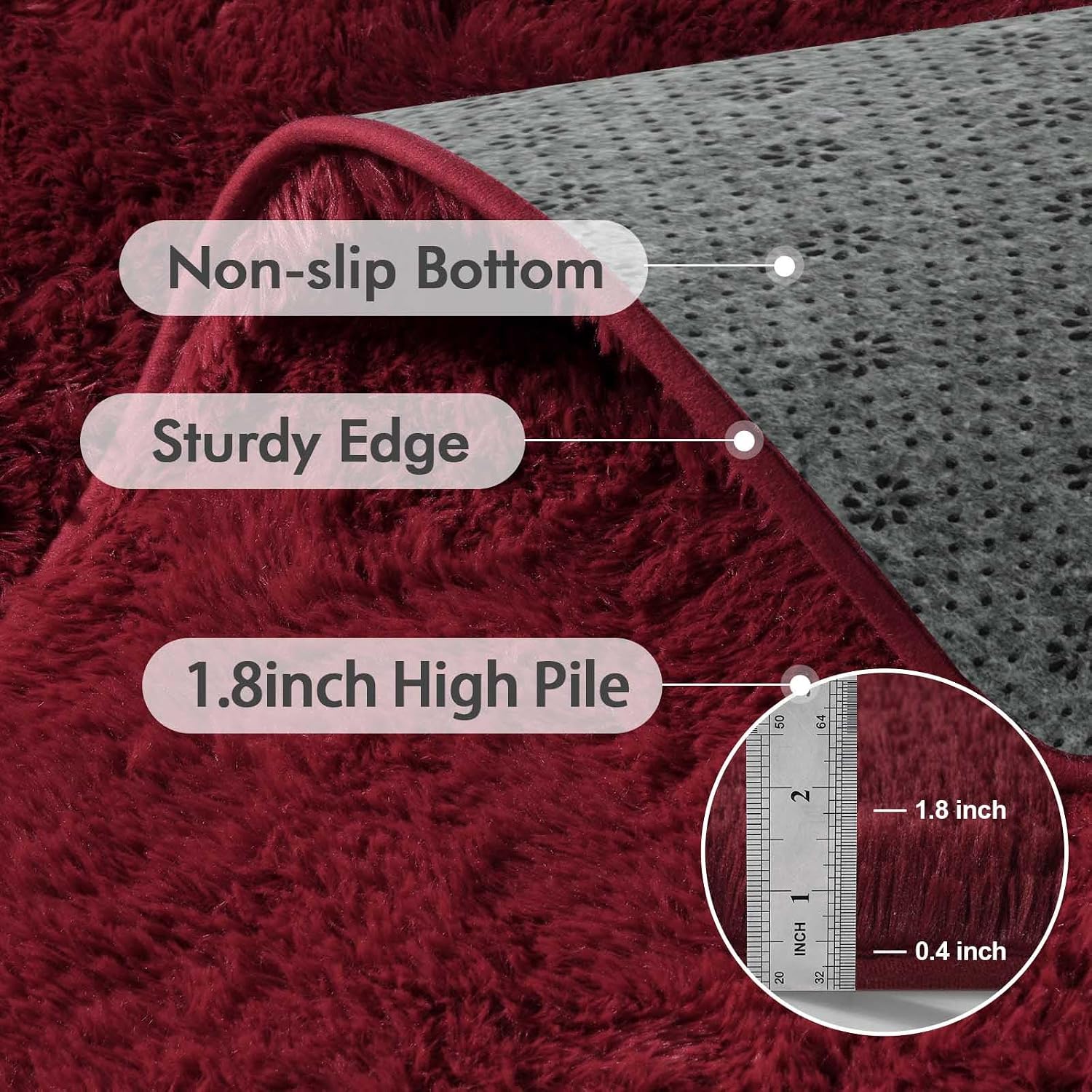 9x12 Ft Extra Large Shag Rugs for Living Room, Ultra Soft Fluffy Furry Area Rugs for Bedroom Indoor Floor, Aesthetic Carpet for Kids Home Decor (Burgundy)