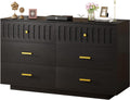 IBF Fluted Dresser with 6 Drawers for Bedroom, Large Wooden Chest of Drawers with Anti-Tipping Design for Men,Women, 54' Wide Modern Cloth Storage Dressers for Nursery,Closet,Living Room, Black Oak