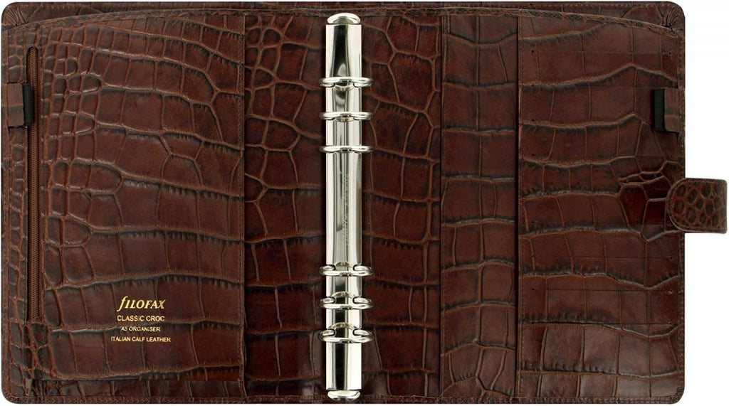 Filofax Classic Croc Print Leather Organizer Agenda Calendar Weekly Daily Planner A5 Size in Chestnut Brown Bundle With DiLoro Ballpoint Pen (A5, Chestnut 2026, 026017)