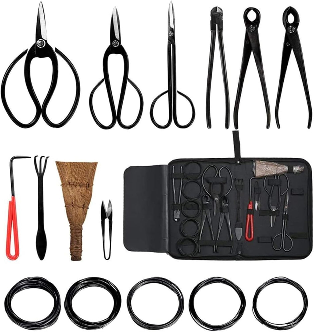 1/15Pcs Bonsai Pruning Tool Set Carbon Steel Extensive Cutter Scissors Kit with Nylon Case for Home Garden Hand DIY Pruning Tool (Color : 15Pcs-A Set)