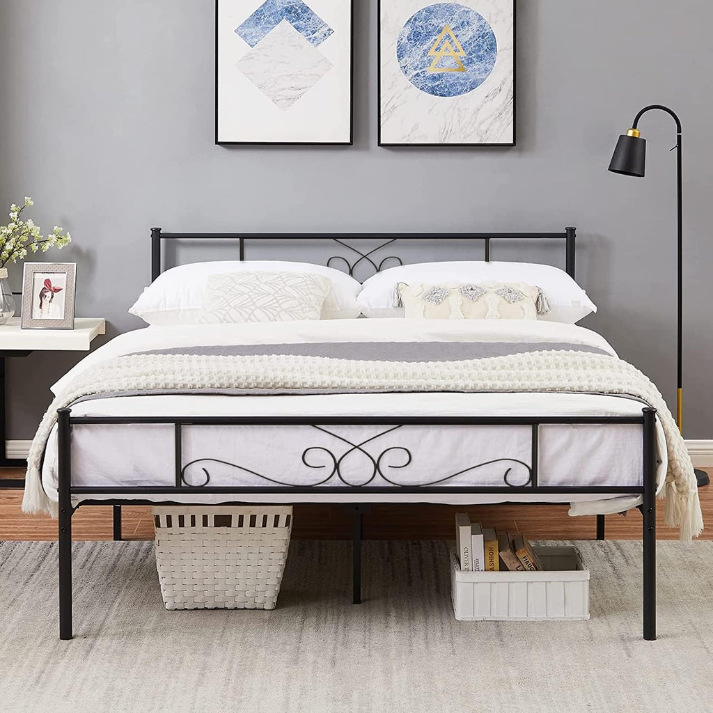 Weehom Bed Frame Queen Size with Headboard Under Storage 12 Inch Steel Slat Mattress Foundation Metal Bed for Boys Girls Adults No Box Spring Needed, Black