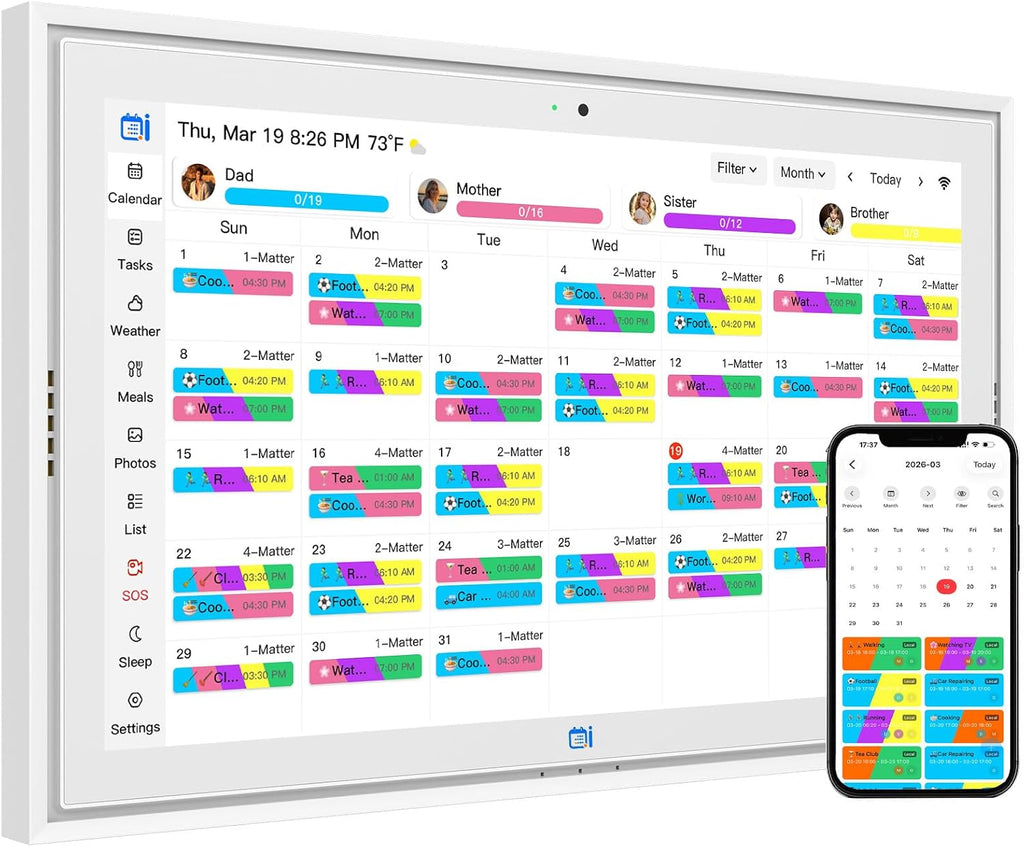2026 Calendar 15 inch Digital Picture Frame Wall Planner & Chore Chart, IPS Touchscreen Interactive Display, Smart Family Schedules, for Seamless Scheduling, Gift for Christmas Family