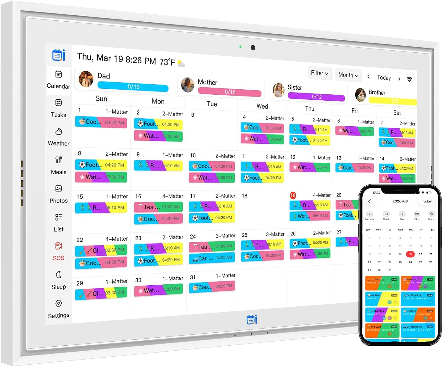 2026 Calendar 15 inch Digital Picture Frame Wall Planner & Chore Chart, IPS Touchscreen Interactive Display, Smart Family Schedules, for Seamless Scheduling, Gift for Christmas Family