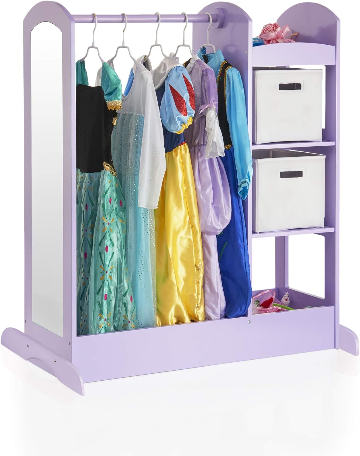 Guidecraft See and Store Dress-up Center – Lavender: Pretend Play Storage Closet with Mirror & Shelves, Armoire for Kids with Bottom Tray - Costume Storage Dresser