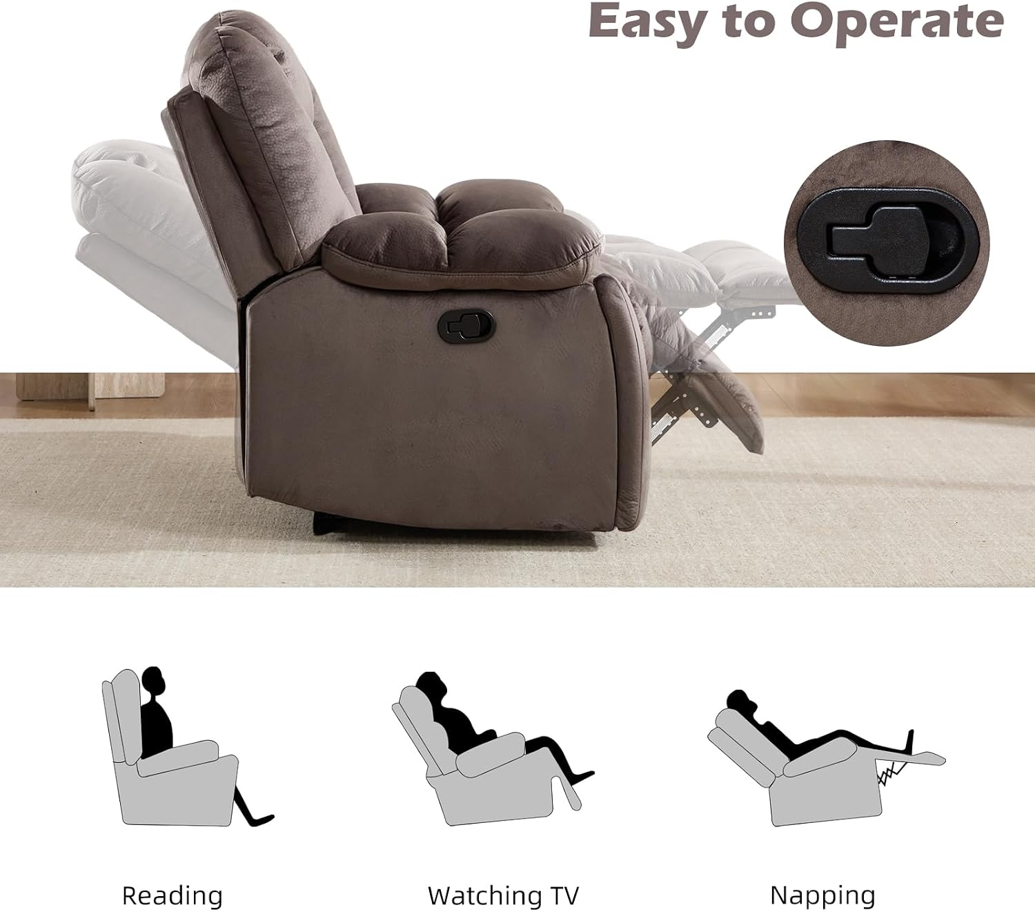 EBELLO Loveseat Recliner Sofa for Living Room, Extra Wide Modern Overstuffed 2 Seat Reclining Manual Sofa Chair, Daul Recliner with Hidden Armrest Cup Holders, Breathable Fabric, Brown