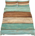 Farmhouse Teal Blue Brown Cal King Sheet Set 4 Piece Bedding - Vintage Wooden Striped Breathable Comfy Cooling Bed Sheets & Pillowcase Sets, Hotel Luxury Flat Sheets Deep Pockets Fitted Sheet