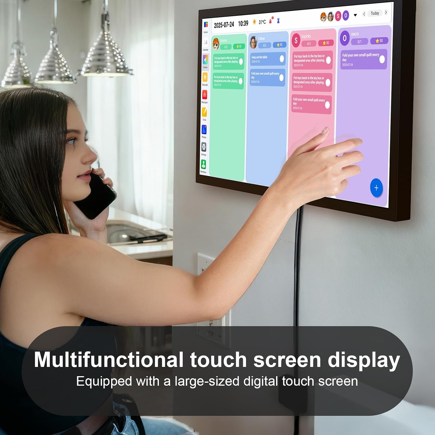 32' Smart Digital Calendar Wall Touch Screen, No Subscription Family Dashboard, IPS FHD Interactive Touchscreen Display, Digital Calendar- Chore Chart, Meal Planner, Support App Store Wall Mount