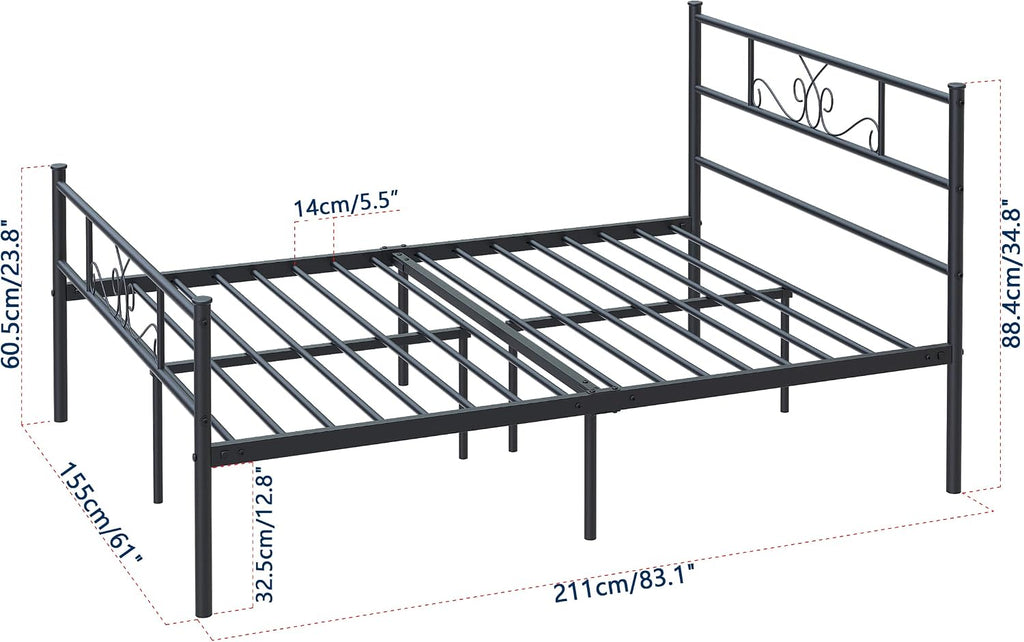 Weehom Bed Frame Queen Size with Headboard Under Storage 12 Inch Steel Slat Mattress Foundation Metal Bed for Boys Girls Adults No Box Spring Needed, Black