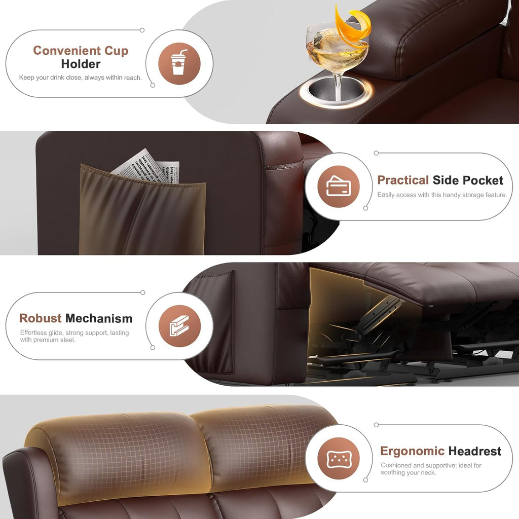 Loveseat Recliner, Oversized Reclining Loveseat, Massage Reclining Sofa With USB & Type C Port & Storage & Cup Holders, Recliner Couch, RV Wall Hugger Recliners Loveseat for Living Room & RV Camper