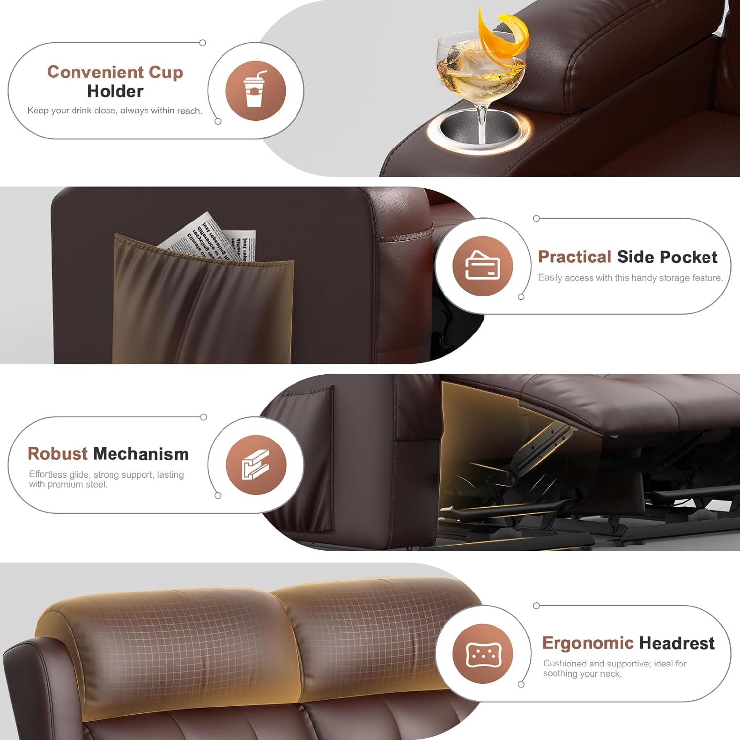Loveseat Recliner, Oversized Reclining Loveseat, Massage Reclining Sofa With USB & Type C Port & Storage & Cup Holders, Recliner Couch, RV Wall Hugger Recliners Loveseat for Living Room & RV Camper