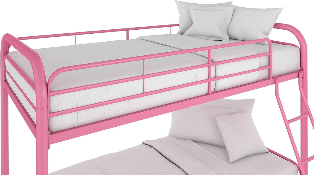 DHP Dusty Twin over Twin Metal Bunk Bed with Secured Ladder, Pink