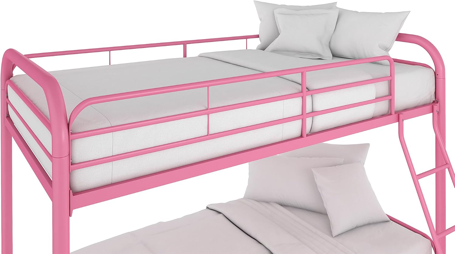 DHP Dusty Twin over Twin Metal Bunk Bed with Secured Ladder, Pink