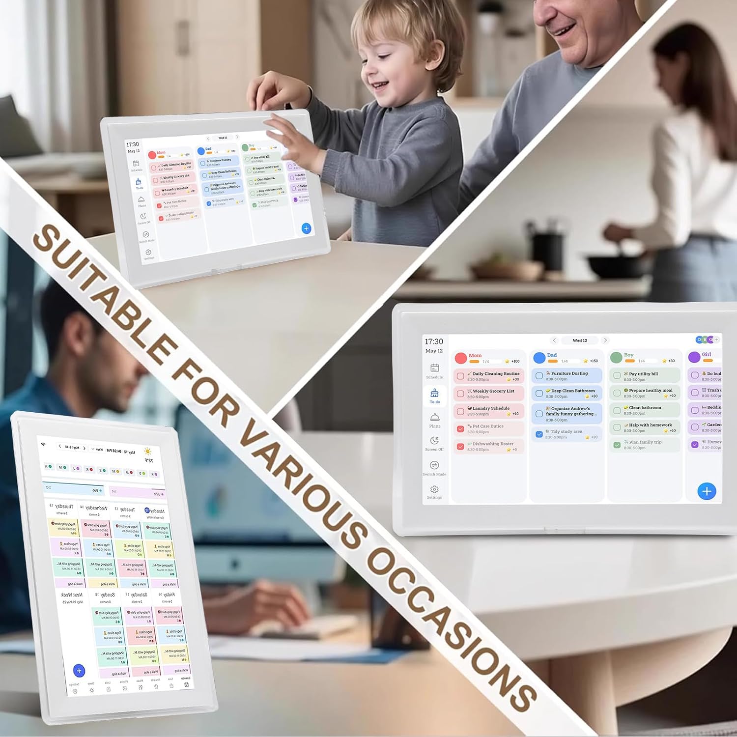 Vikye 15.6 Inch WiFi Digital Calendar, 1080P HD Touchscreen Wall Planner, Smart Photo Frame with 32GB Storage App Control (US Plug)