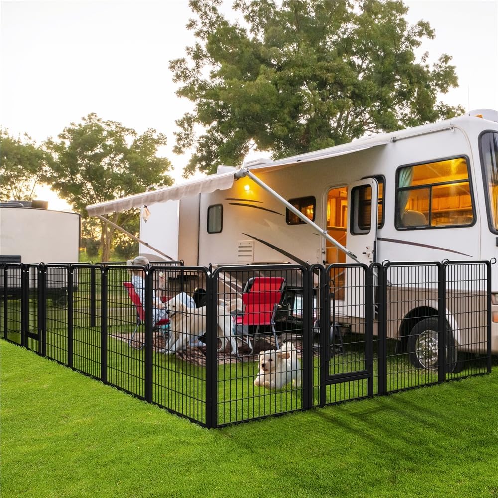 Yaheetech 40in 16-Panel Metal Dog Playpen Fence for Indoor Yard RV Camping | Heavy-duty Rustproof Frame with Secure Latch Door, Tool-free Assembly, Foldable Storage, Ideal for Medium to Large Dog Breeds