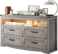 Wodeer Grey Dresser for Bedroom, Wooden 4 Drawer Dresser with LED Light, Dressers & Chests of Drawers with Metal Handles, Storage and Organization for Bedroom, Hallway, Entryway, Gray