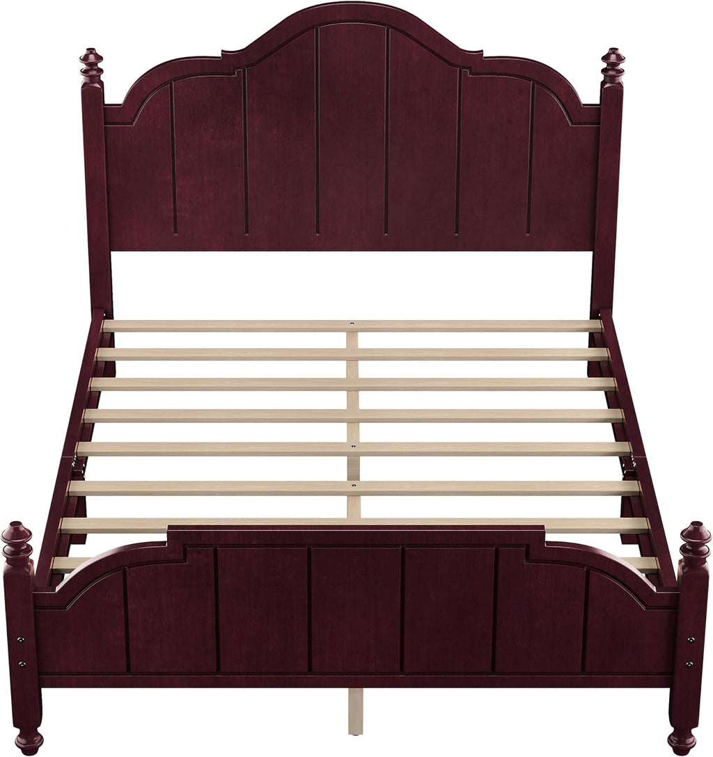 JIVOIT Vintage Wooden Bed Frame, Queen Size Platform Bed with Wide Headboard, Wood Slats Support, No Spring Box Needed, Easy Assembly (Espresso-Queen,2)