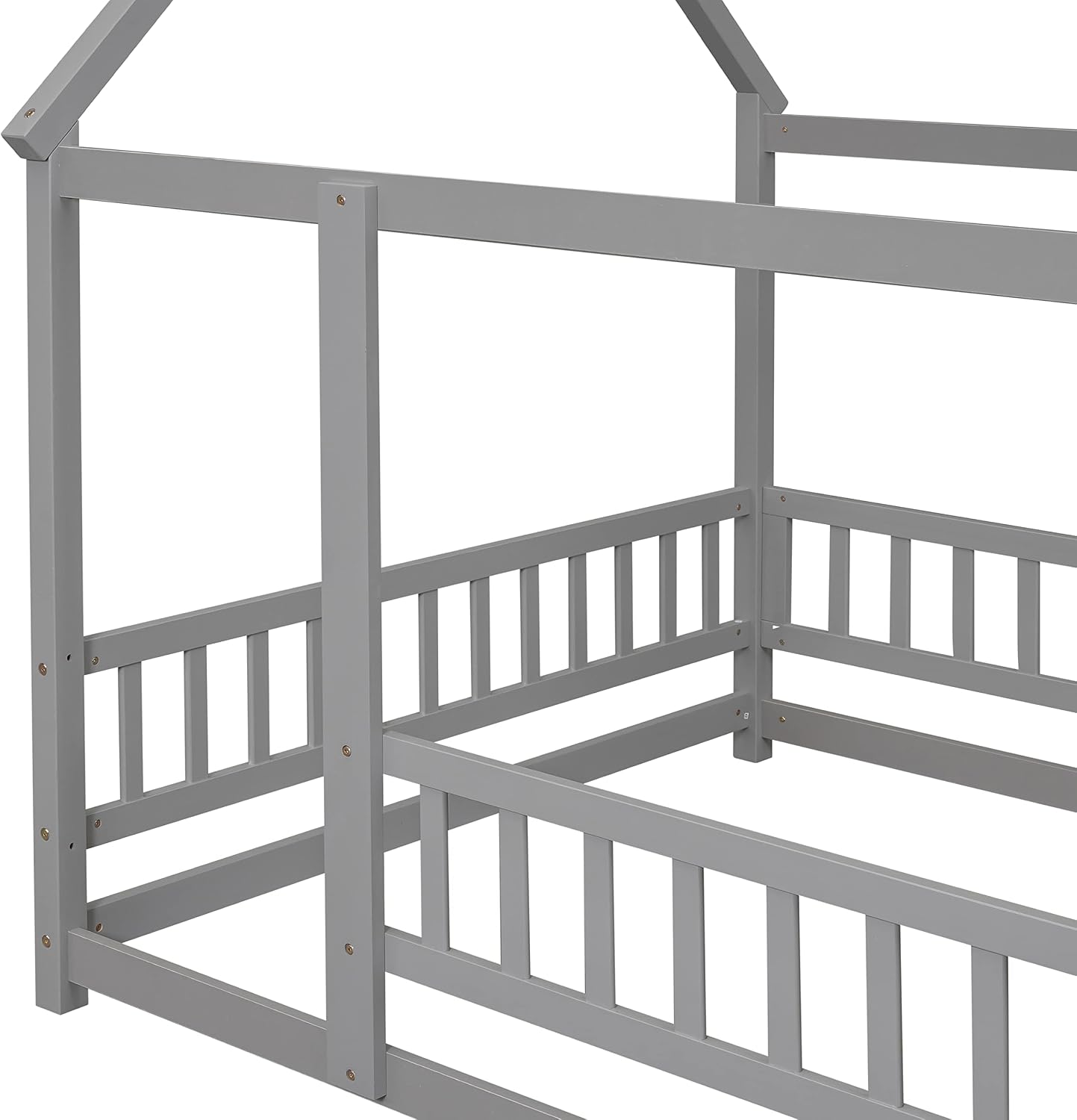 Bellemave Full Size House Floor Bed,Wooden Montessori Bed with Fence and Roof for Kids,Playhouse Full Bed Frame for Girls,Boys(Full,Gray)