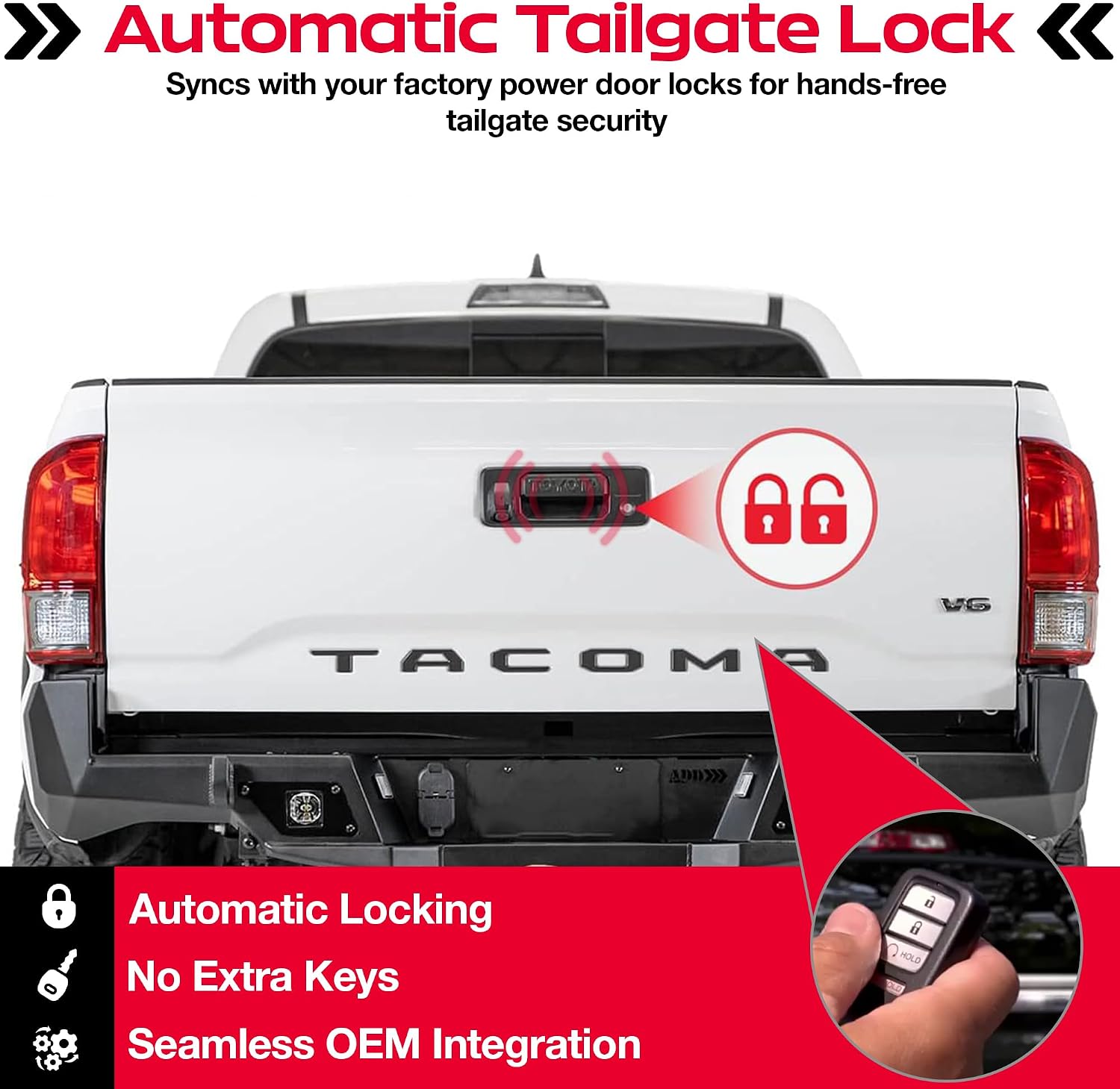 Pop & Lock Toyota Tacoma Tailgate Lock – Power Tailgate Anti-Theft Lock with Plug & Play T-Harness – Fits Tacoma/Tundra 2016-2023 Models (PL8547TAC)