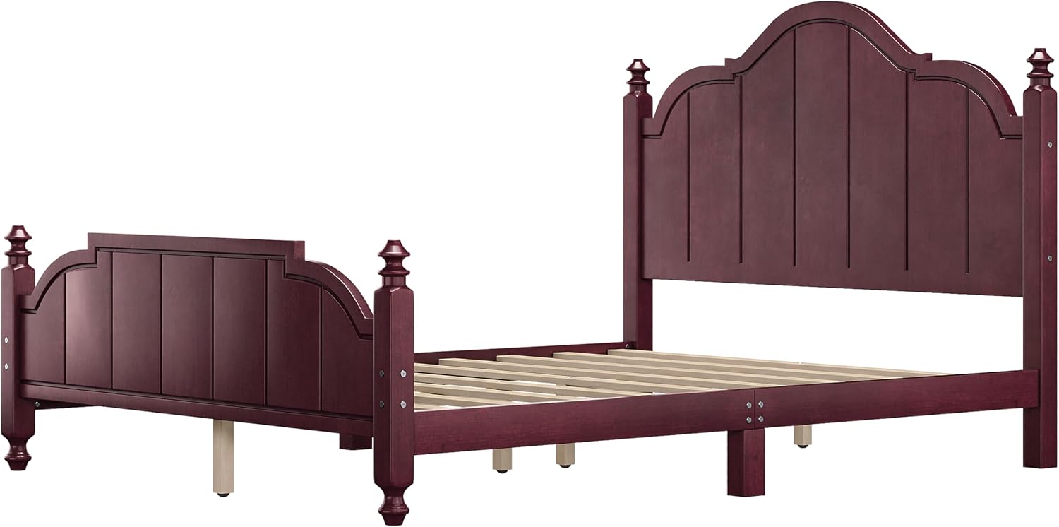 JIVOIT Vintage Wooden Bed Frame, Queen Size Platform Bed with Wide Headboard, Wood Slats Support, No Spring Box Needed, Easy Assembly (Espresso-Queen,2)