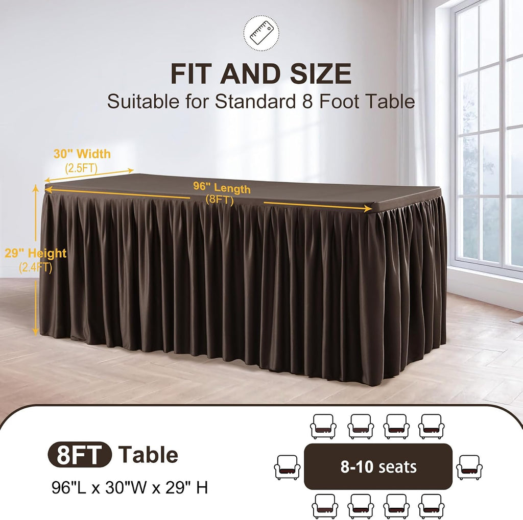Wish Care 6 Pack Brown Rectangle Table Clothes for 8 Foot Tables, Polyester Fitted Tablecloths 8ft Stretch Table Cover for Wedding, Birthday, Parties, Trade Show, Craft Show