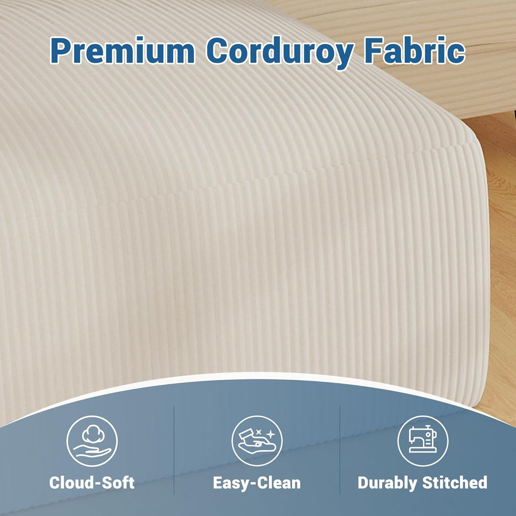 40' Oversized Large Square Corduroy Ottoman Pouf - Poofy Plush Foot Rest with Foam Chunk Filling, Movable Floor Pouf Footstool & Ottoman Coffee Table for Living Room Couch Bedroom, Beige (2 Pieces)