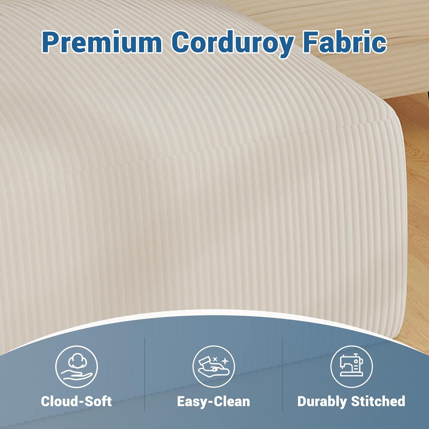 40' Oversized Large Square Corduroy Ottoman Pouf - Poofy Plush Foot Rest with Foam Chunk Filling, Movable Floor Pouf Footstool & Ottoman Coffee Table for Living Room Couch Bedroom, Beige (2 Pieces)