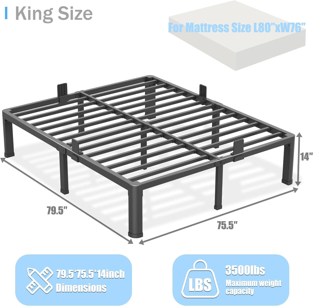 Yitong Angel 14 inch King Size Bed Frame with Round Corner Legs Mattress Slide Stopper,3500 lbs Heavy Duty Metal Platform,Steel Slat Support,No Box Spring Needed,Easy Assembly,Noise Free