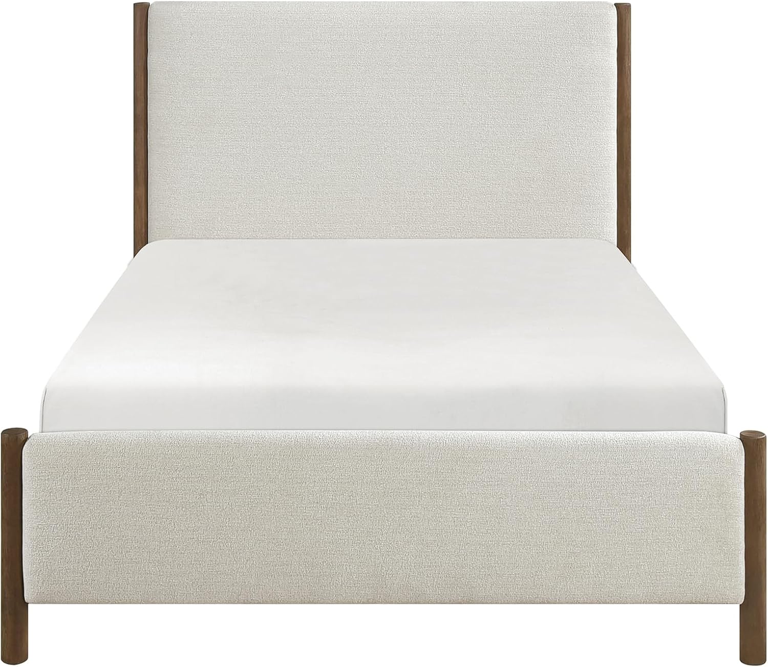 Lexicon Full Size Platform Bed with Chenille Upholstered Bed Frame and Headboard, Caramel Finish, Modern Bed Frame, Wooden Slat Support System, No Box Spring Needed, Easy Assembly