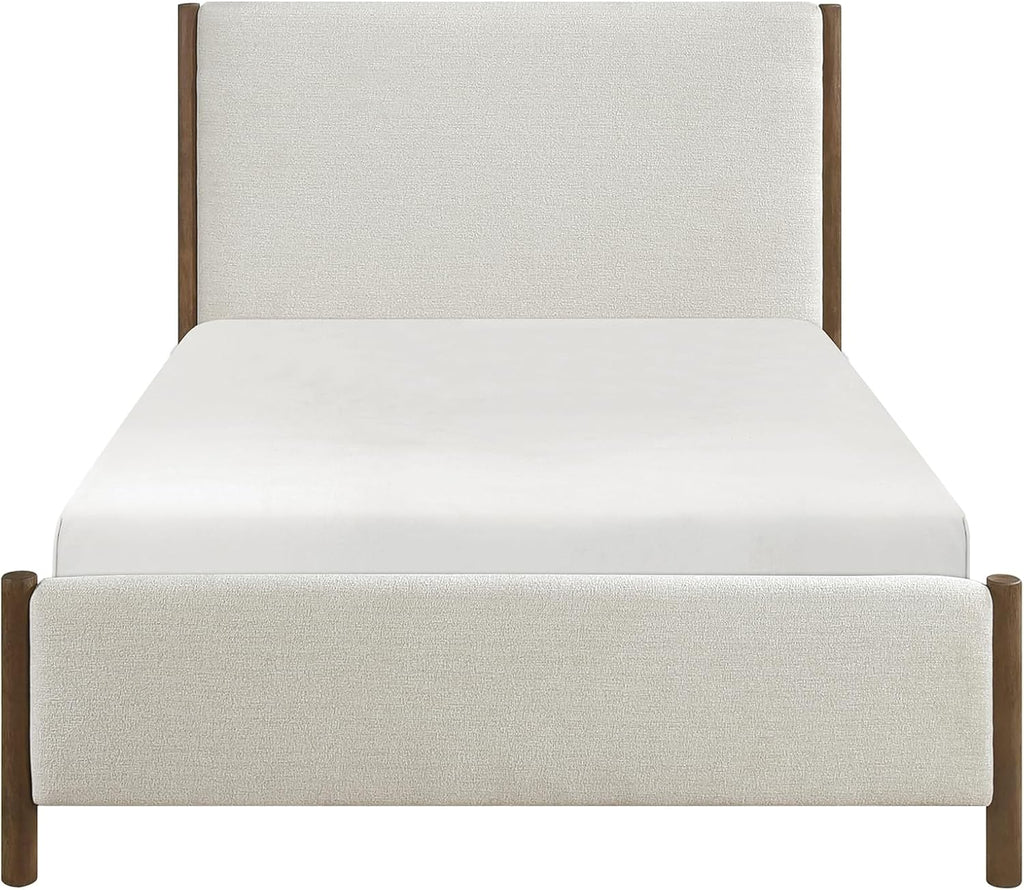 Lexicon Queen Platform Bed with Chenille Upholstered Bed Frame and Headboard, Caramel Finish, Modern Bed Frame, Wooden Slat Support System, No Box Spring Needed, Easy Assembly