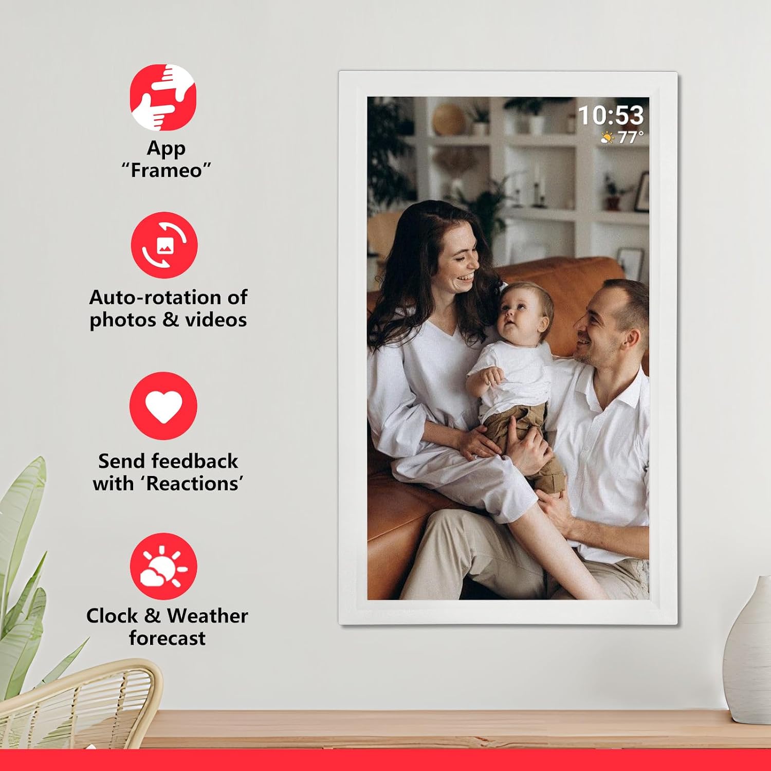 21.5inch FRAMEO Digital Photo Frame with 1920x1080 FHD IPS LCD Touch Screen, Dual-WiFi Share Moments via Frameo, 32GB Storage, USB Drive/SD Card Extend Storage, Auto-Rotate, Wall Mountable with VESA