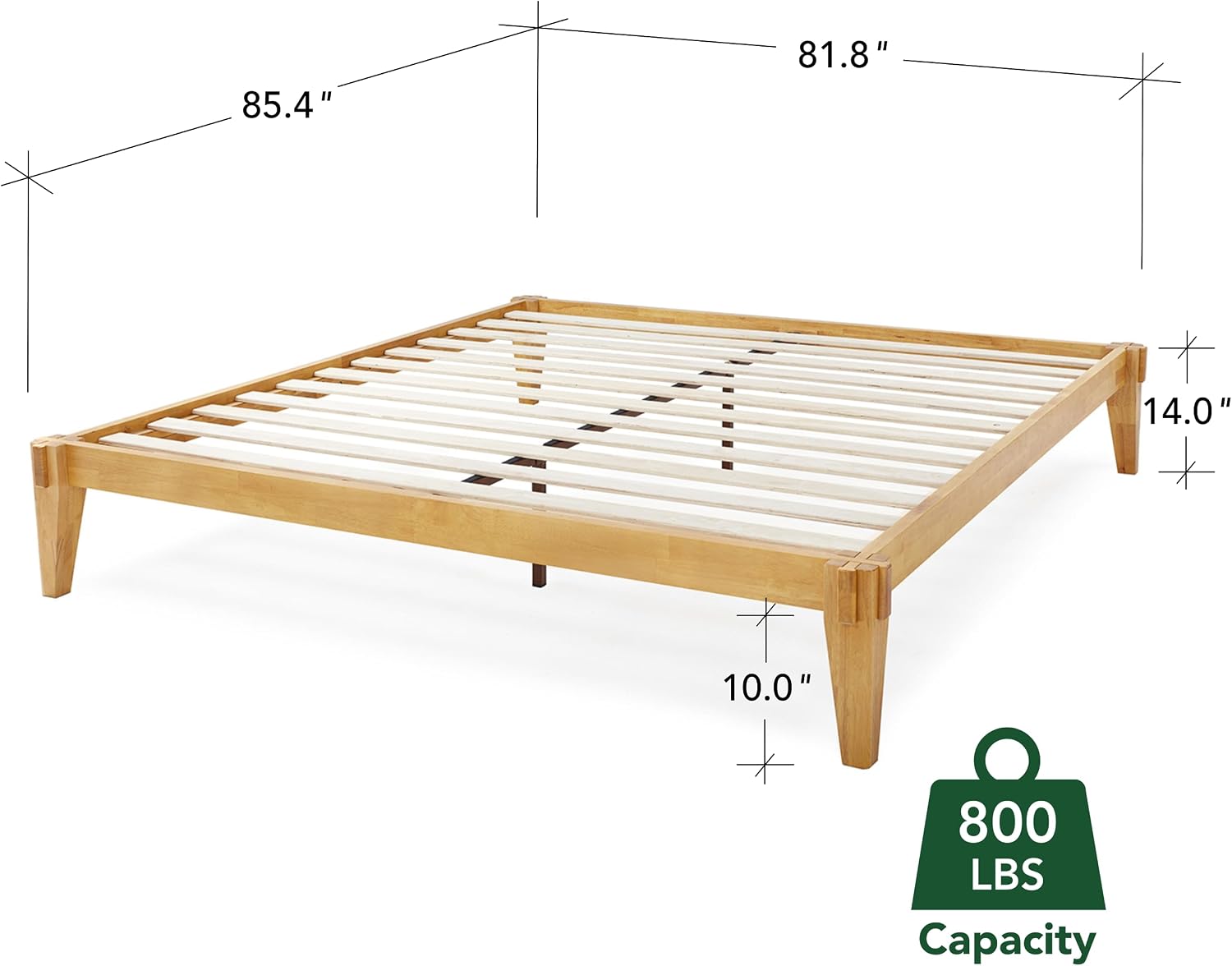 Bme Chalipa 14' King Bed Frame - Solid Wood Platform Bed - Japanese Joinery Bed Frame - Wood Slat Support - No Box Spring Needed - Easy Assembly - Minimalist & Modern Style, Golden Natural