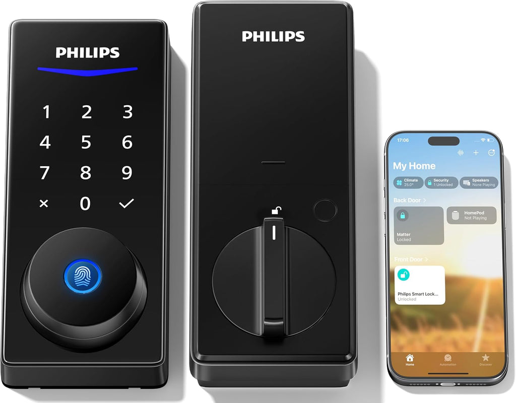 Philips Smart Door Lock with Apple Home, Matter Over Thread, Keyless Entry Door Lock with App Remote Control, Touchscreen Fingerprint Front Door Lock Set, Deadbolt Lock with Apple Home, Alexa, Google