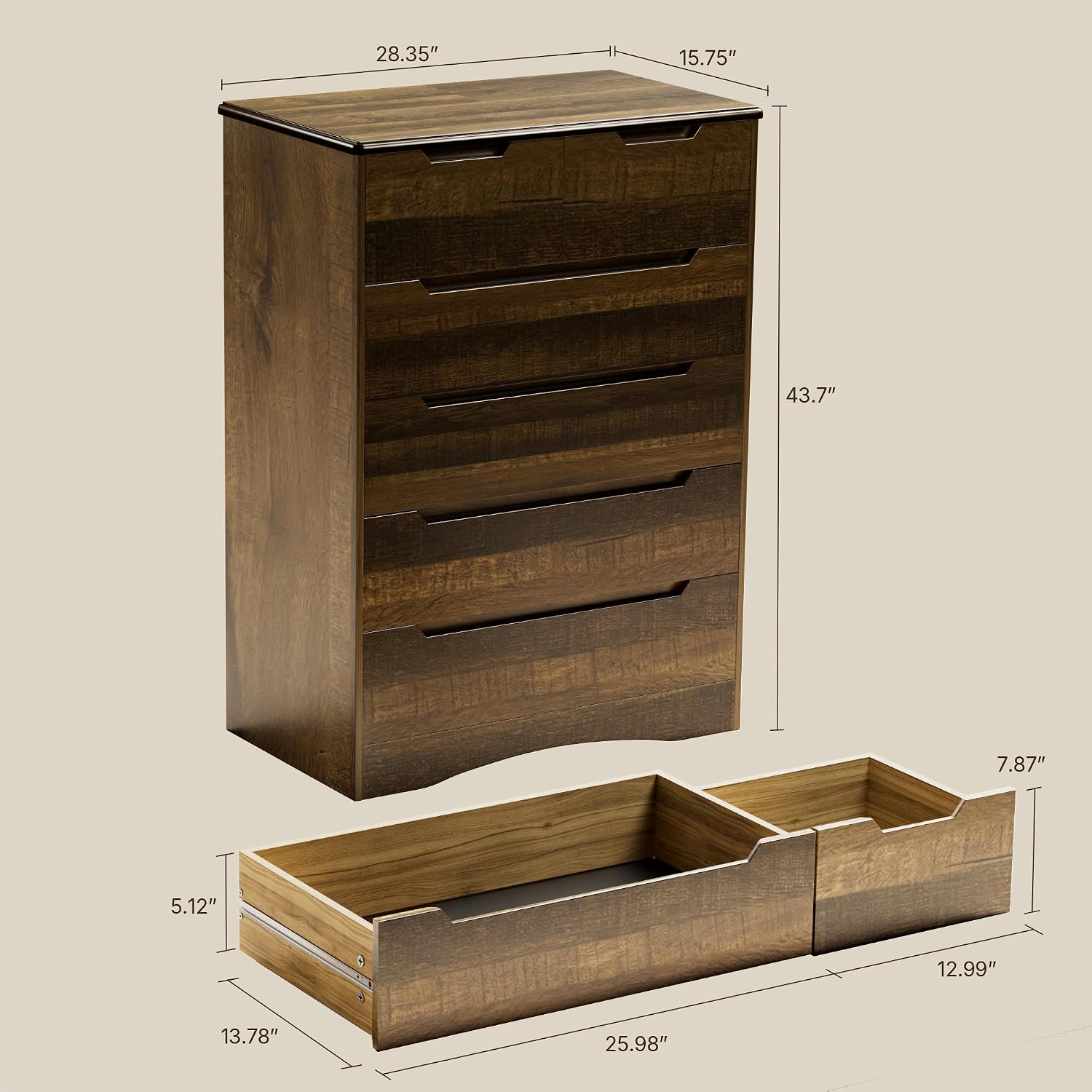 Gizoon 6 Drawer Dresser, Chest of Drawers with Large Storage, Light Brown Dressers for Bedroom, Tall Dresser and Organizer with Anti-Tripping, Wooden Cabinet for Office, Living Room, Entryway