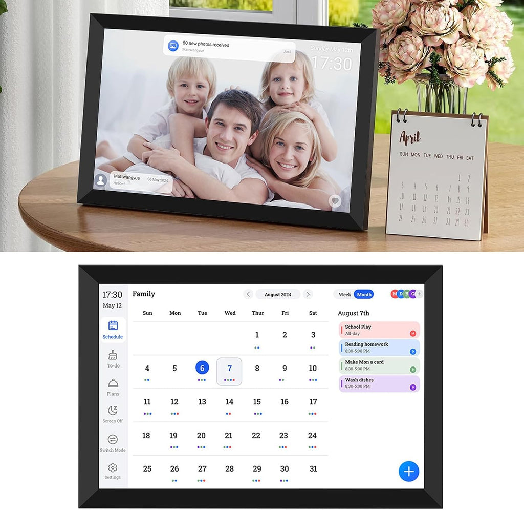 banapoy 10.1in Smart Digital Calendar and Chore Chart, HD Interactive Touchscreen Display Smart Family Planner, Digital Picture Frames, for Family Schedules