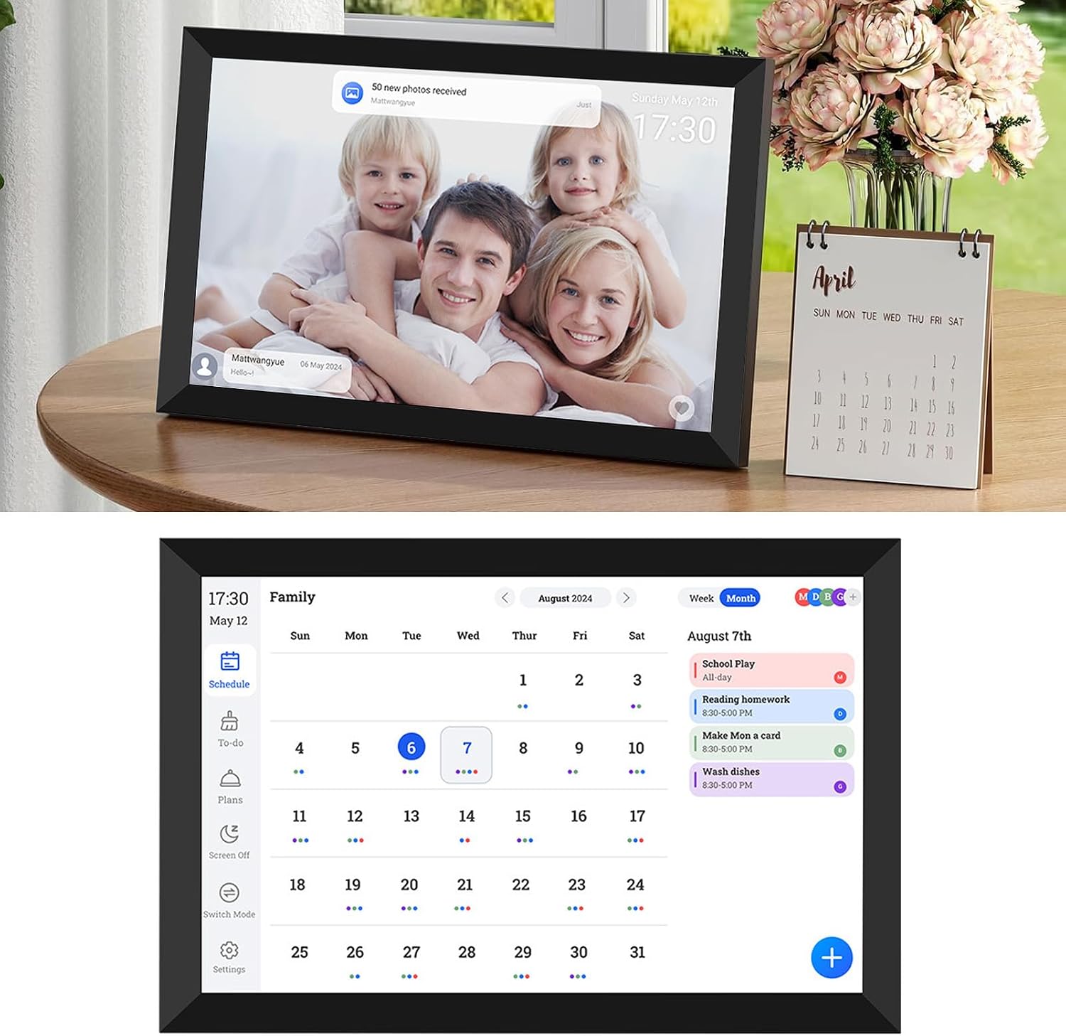banapoy 10.1in Smart Digital Calendar and Chore Chart, HD Interactive Touchscreen Display Smart Family Planner, Digital Picture Frames, for Family Schedules