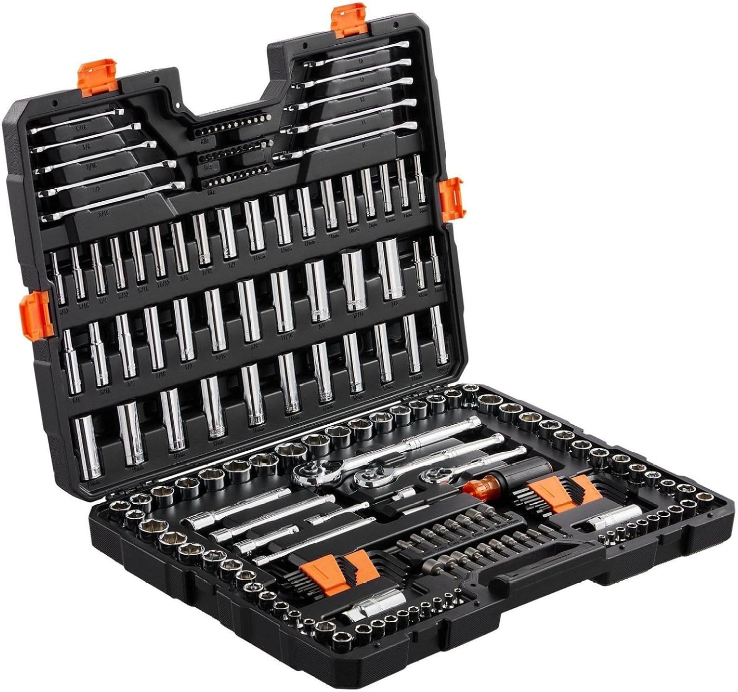 Mechanic Tool Set & Socket Set 205 Pcs - 1/4' 3/8' 1/2' Drive SAE & Metric, Combination Wrenches, Hex Keys, Bit Set with Storage Case