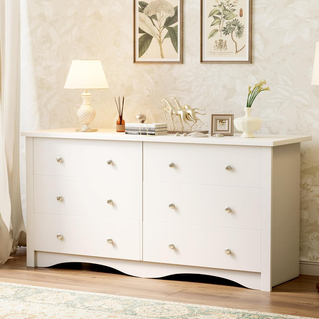 YESHOMY 6 Drawer Dresser for Bedroom, 47.2'' Wood White Dresser, Chest of Drawers Storage Organizer, TV Stand for 55 inch TV, for Living Room, Hallway, Closet