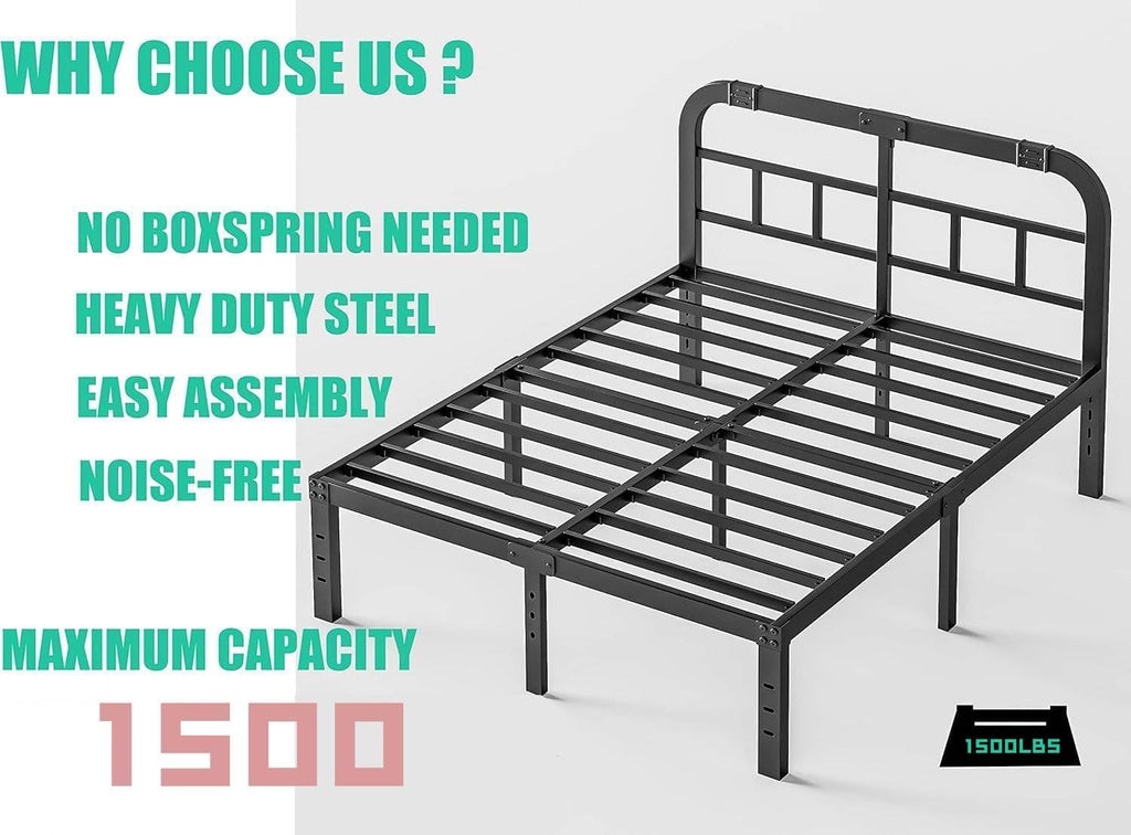 ZIYOO California King Bed Frame with Headboard 18 inch High Heavy Duty Steel Slat with 1500lbs Support, Easy Assembly, Noise Free-Black