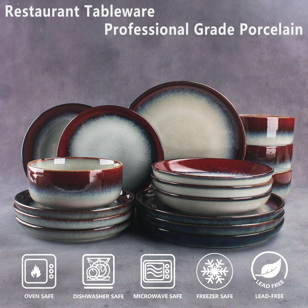 Ceramic Dinnerware (16 pcs) Serve 4 people, Plates and Bowls Sets,Handmade Reactive Glaze Dishes Set, Chip Resistant and Scratch Resistant, for Oven & Dishwasher & Microwave Safe