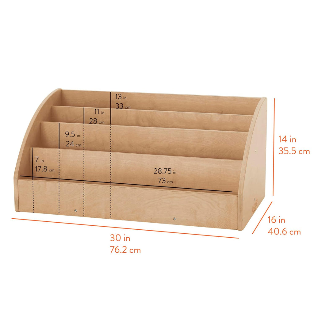 Back2School Express 4-Tier Forward-Facing Toddler Bookshelf, Kids Book Display Rack Storage Organizer for Nursery Playroom, Natural Wood
